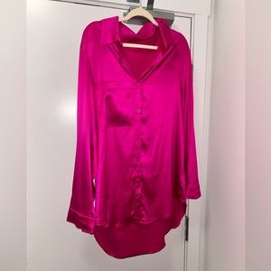 HOT PINK SATIN SHIRT DRESS